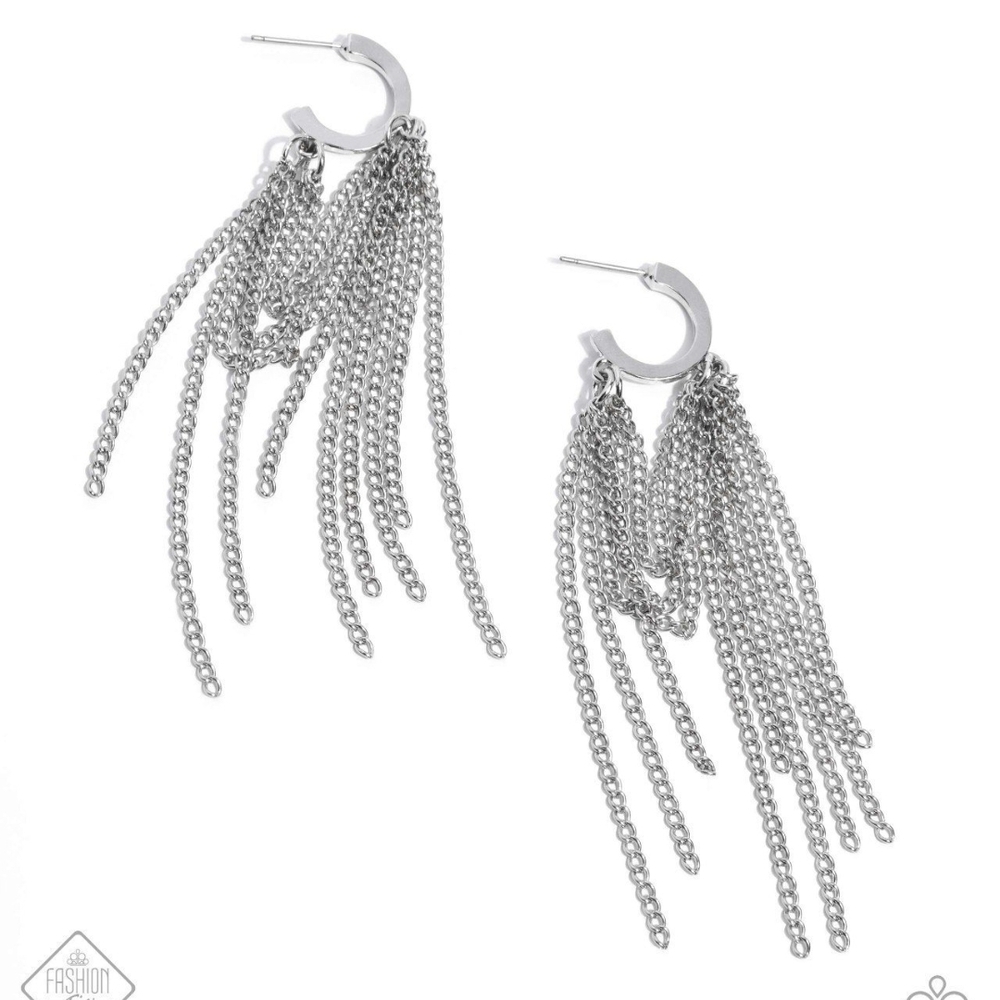 Paparazzi Silver Cascade Earrings Copious Caliber Dainty Hoop Fashion Jewelry